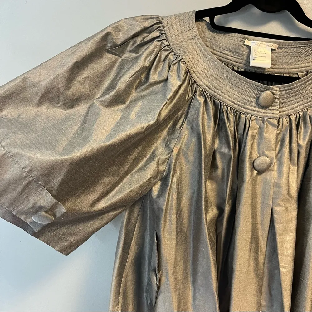 Tony Cohen Bolero Jacket Grey Silk Blend Two Button Dressy Shrug Sz 6 EUC - Image 4