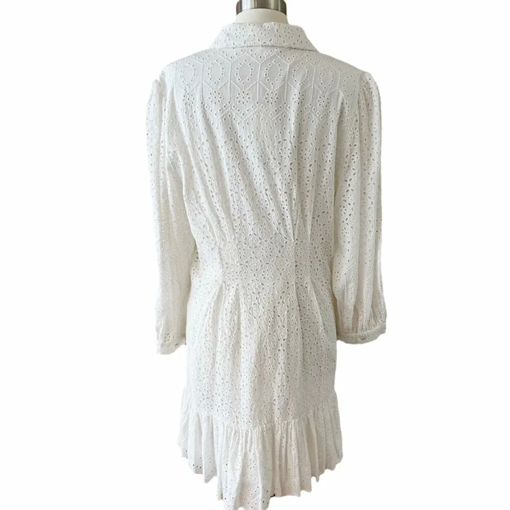 VERONICA BEARD Kylan Dress Mini Button Down Collared Cotton White Long Sleeve 12 - Image 3