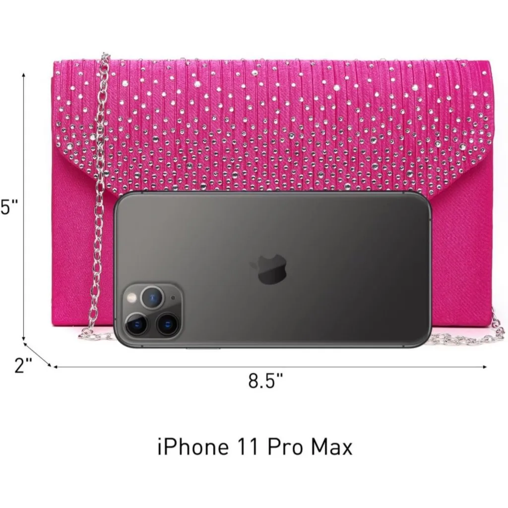 ⚡Women's Magnetic Closure Chain Strap Crossbody Envelope Pink Clutch Handbag - Image 5