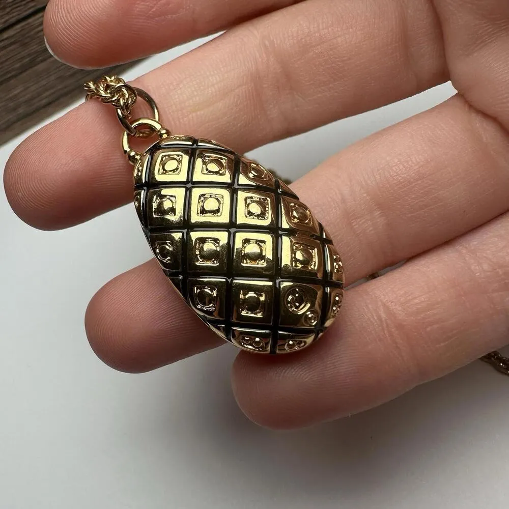 Swarovski Crystal Clear With Black Enamel Pendant Gold Tone On A Chain - Image 6