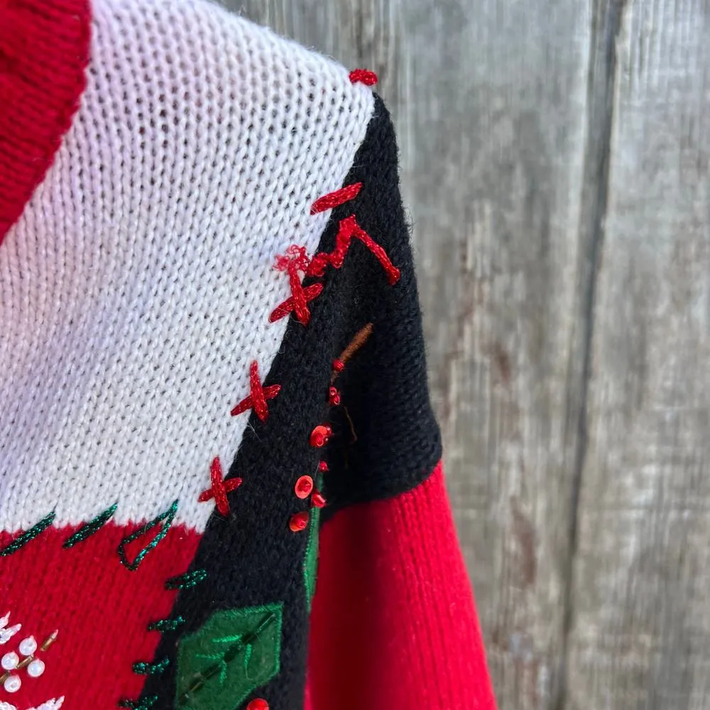 VTG Tiara Ugly Christmas cardigan sweater poinsettia snowflake Holly pinecone L Red Size L - Image 6