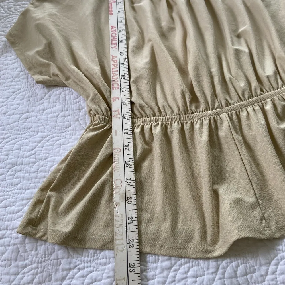 Wardrobe Crew Neck Peplum Flutter Sleeve Beige Top Size Small - Image 9