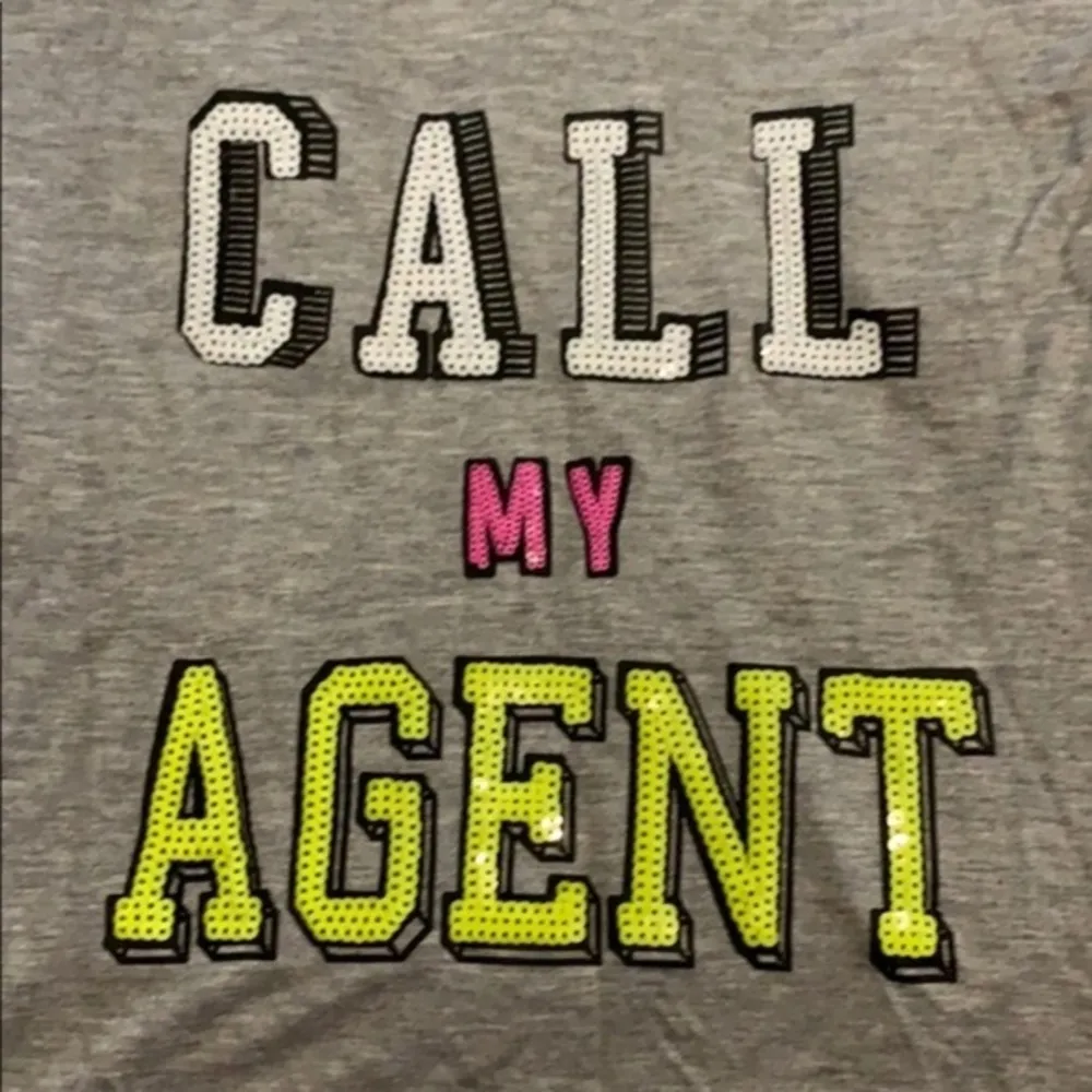 Juicy Couture “Call My Agent” V Neck Tee Sequins Grey V Neck Tee Neon XS Vintage - Image 6
