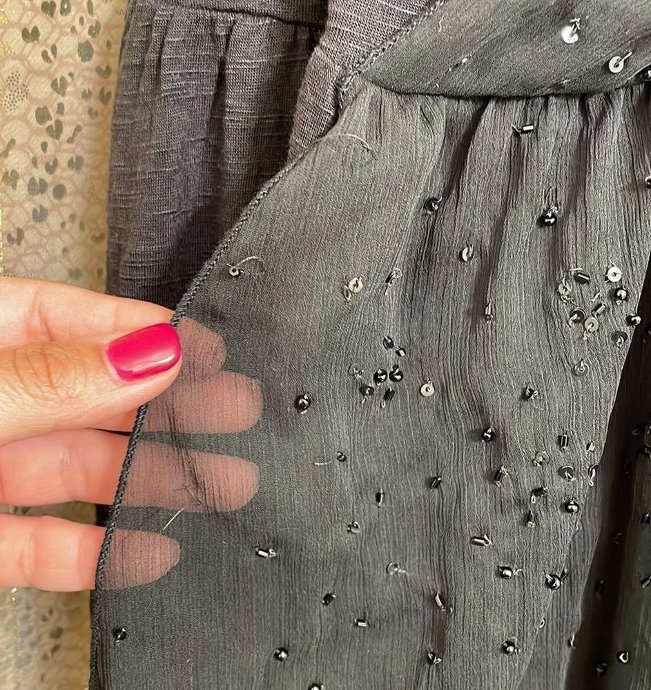 Free People Fairuza black beaded one shoulder chiffon tanktop, size M, NWT - Image 5