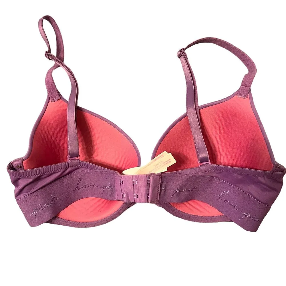 PINK Lilac Purple Wear Everywhere Lightly Lined T-Shirt Logo Band Bra Size 32DD - Image 4