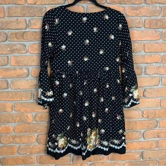 Entro Dress Womens Small Black Floral‎ Polka Dot Criss Cross Neck Cottage Core - Image 2