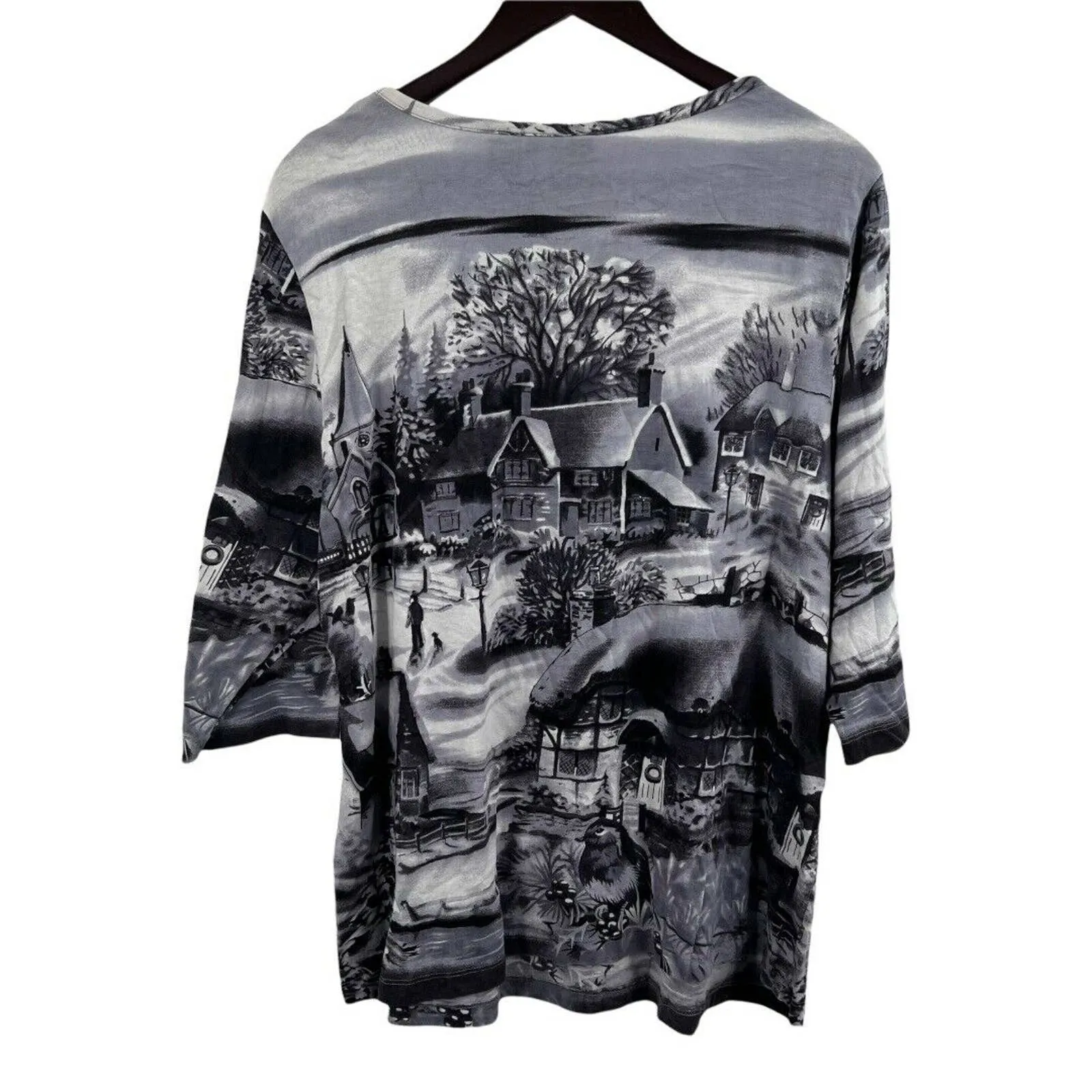 Liz & Me Grey Country Winter Scene Sequined Home‎ Collectors Tee 14/16W Gray - Image 3