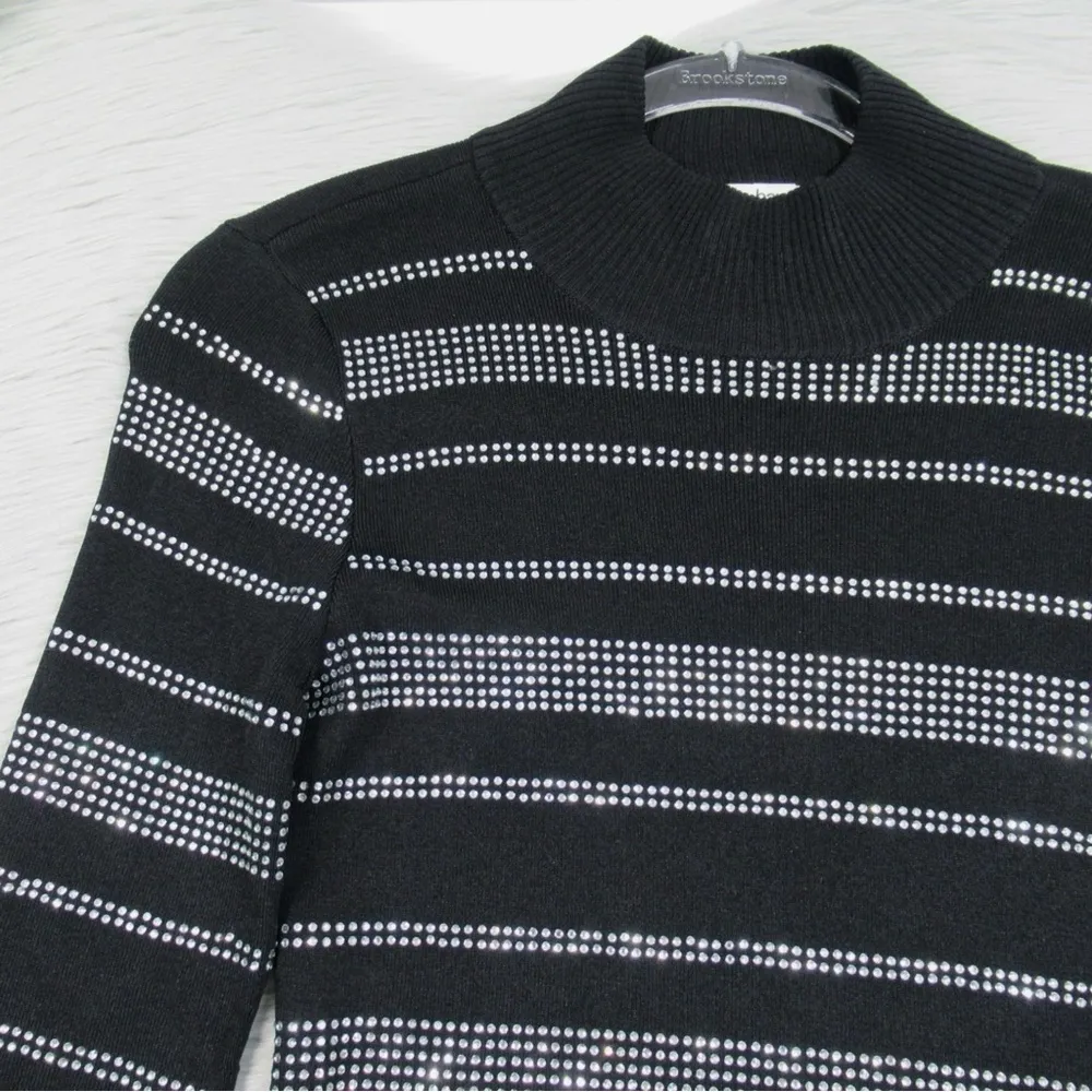 Bar III Black Rhinestone Stripe Bodycon Sweater Dress Women's Size XS - Image 7
