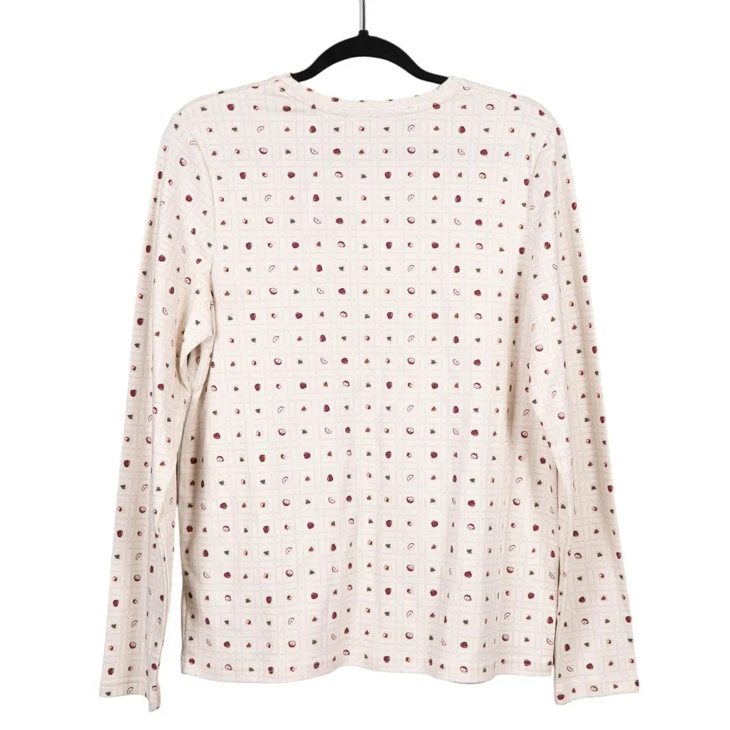 Croft & Barrow Y2K Apple TShirt M Womens New Long Sleeve Cream Fall Teacher - Image 5