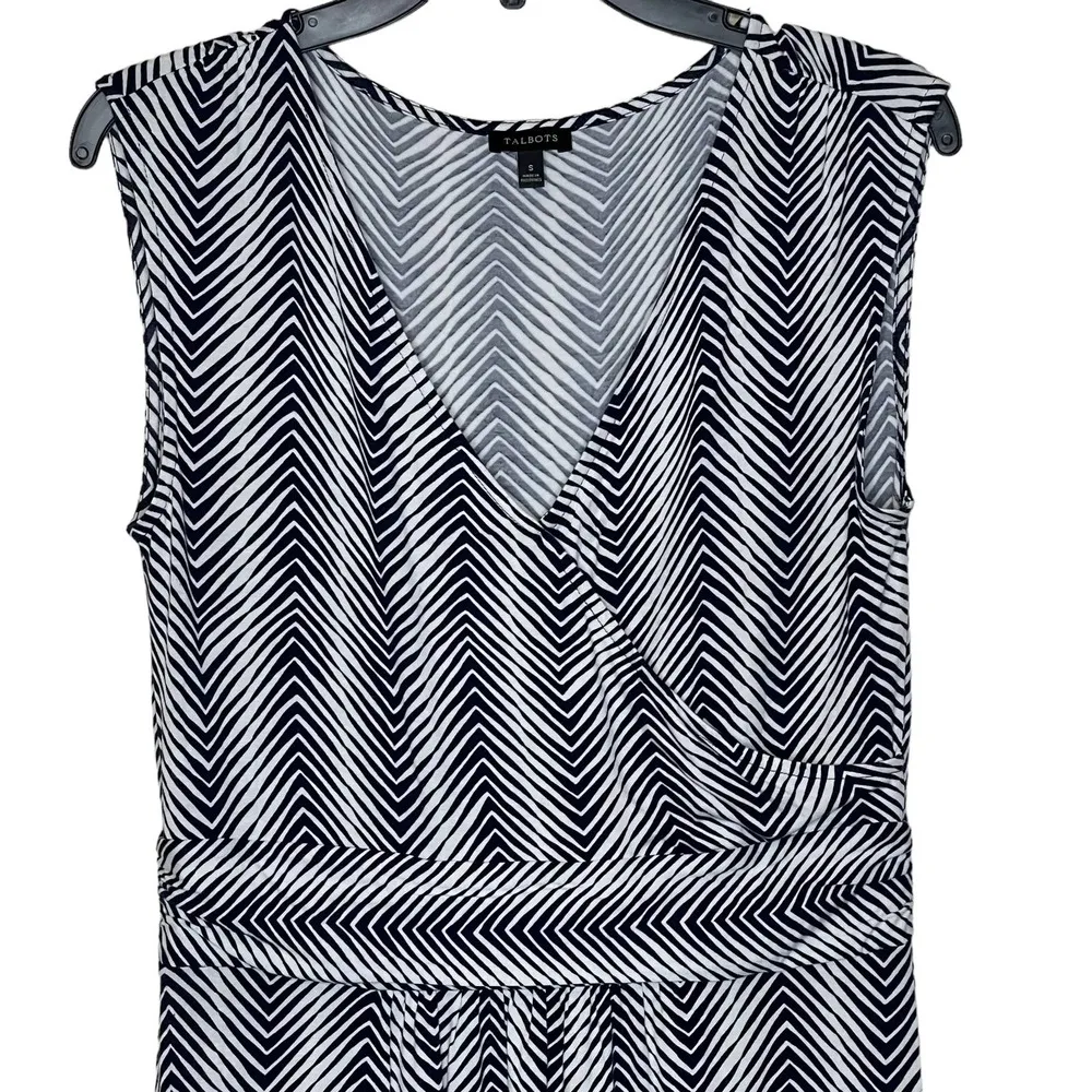 Talbots Chevron Herringbone Tank Maxi Dress Faux Wrap V-Neck Stretch Women Small - Image 2