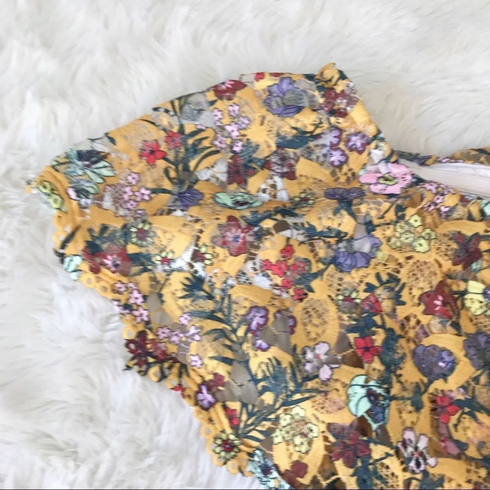 ALEX MARIE Off The Shoulder Yellow Lace Midi Dress Floral Print‎ Size 6 New - Image 6