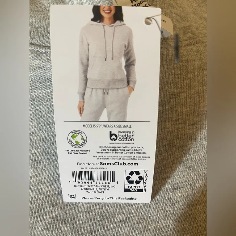 Members Mark Womens Fleece Gray Hoodie Sweater Size XXL Ribbed Kangaroo Pocket - Image 4