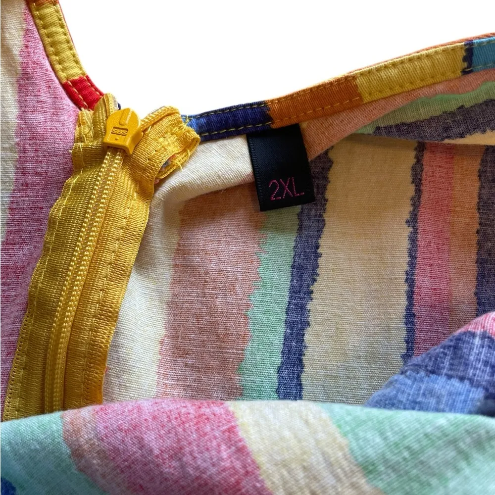 Rainbow Striped Mini Dress Retro 1950s Rockabilly Party Swing Dress Womens 2XL Red Size XXL - Image 7