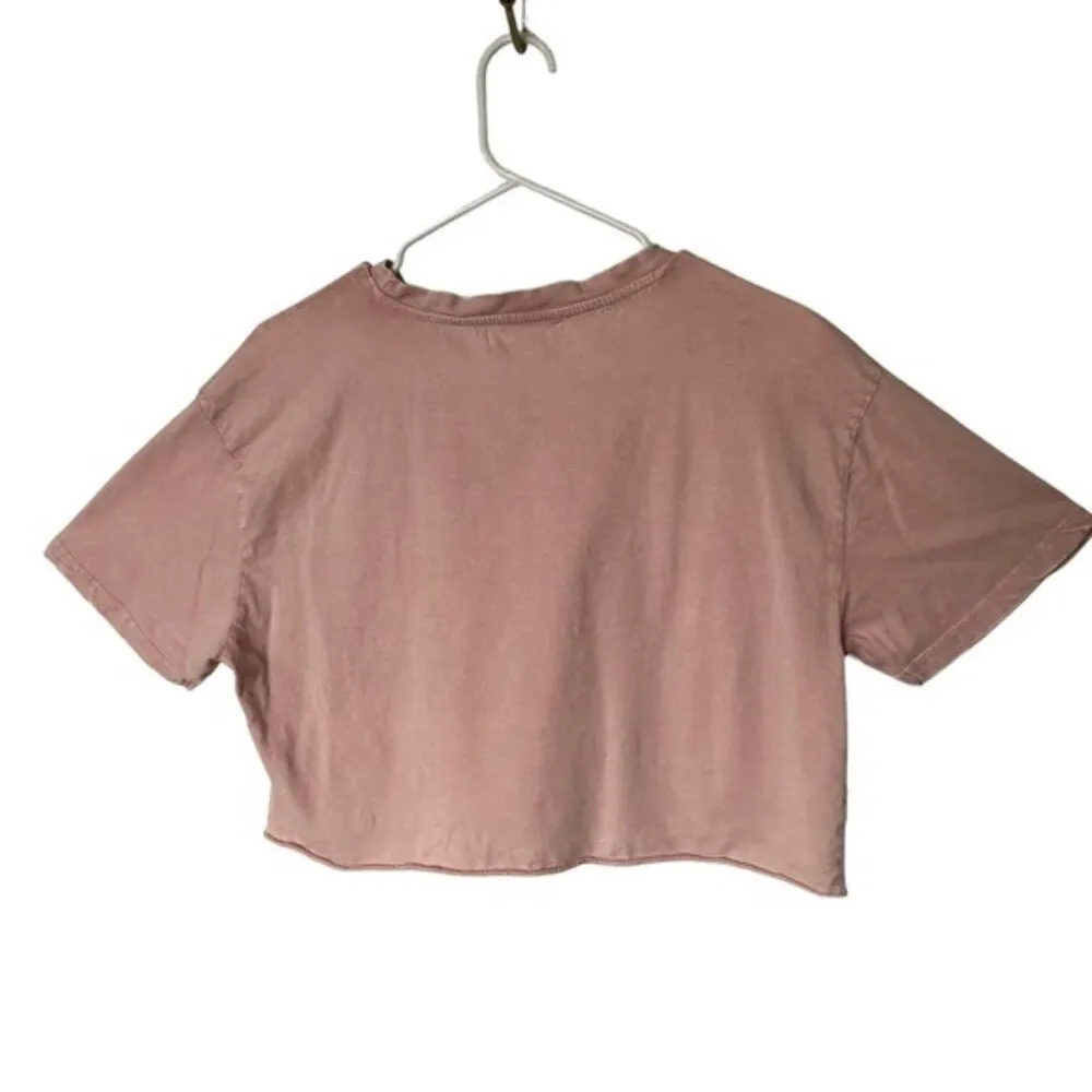 Pull & Bear  Pink Short Sleeve Crop Top Stone Wash Large - Image 2