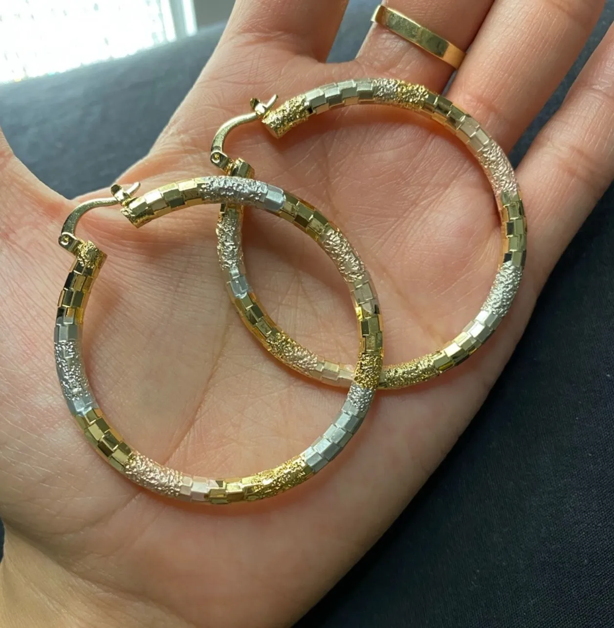 Gold Plated Engraved Design Hoop Earrings - Image 2