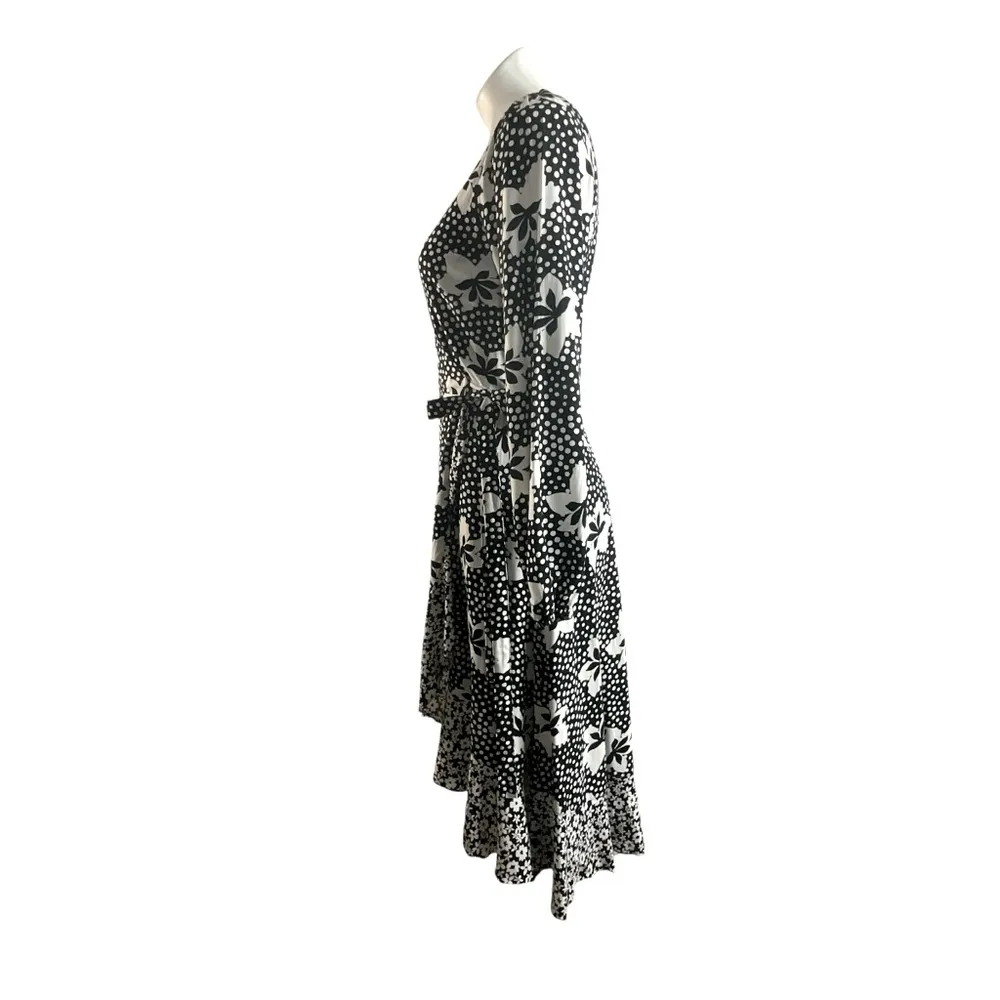 Anthropologie Porridge Amity Wrap Dress in Black and White Floral Polka Dot - Image 11