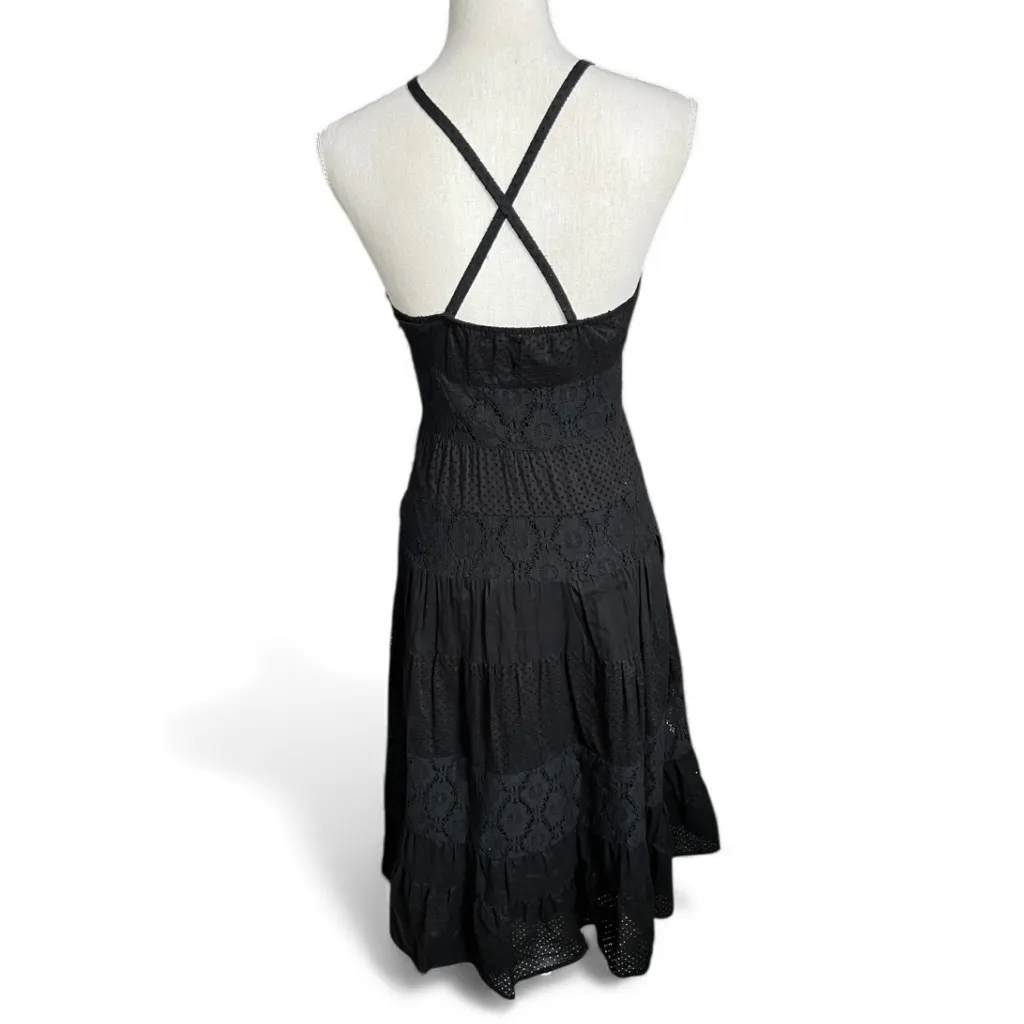 Free people black eyelet halter midi dress cotton minimalist boho scandal - Image 5