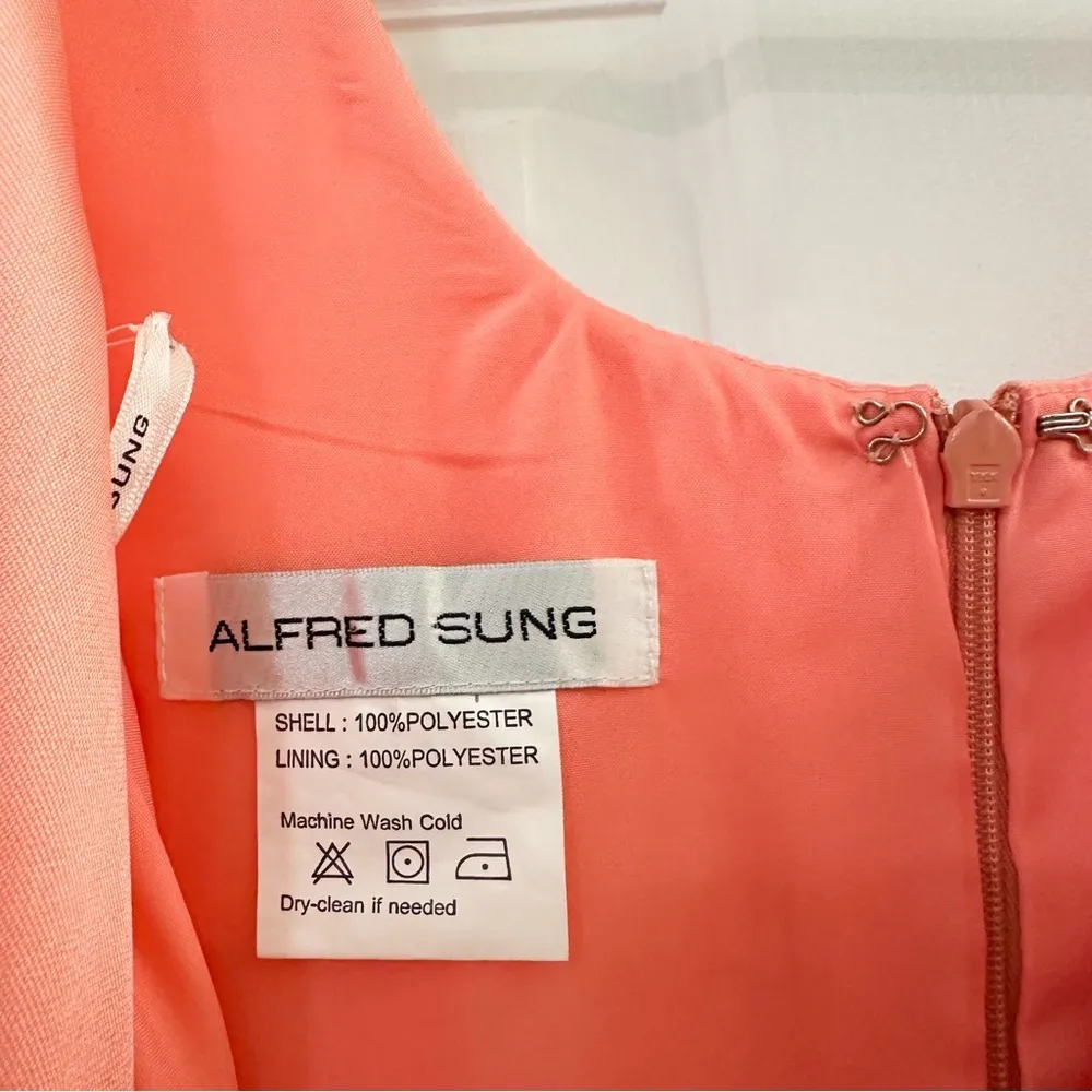 Alfred Sung Peach Pink Taffeta Full Length Formal Gown Coral sz 8 - Image 5