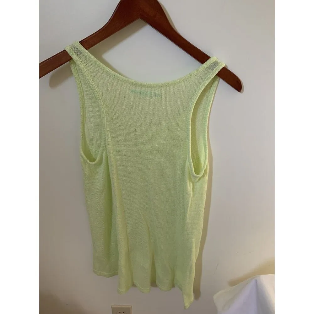 Maurices Womens Size M Sweater Tank Top Shirt Neon Yellow High Low Open Knit - Image 4