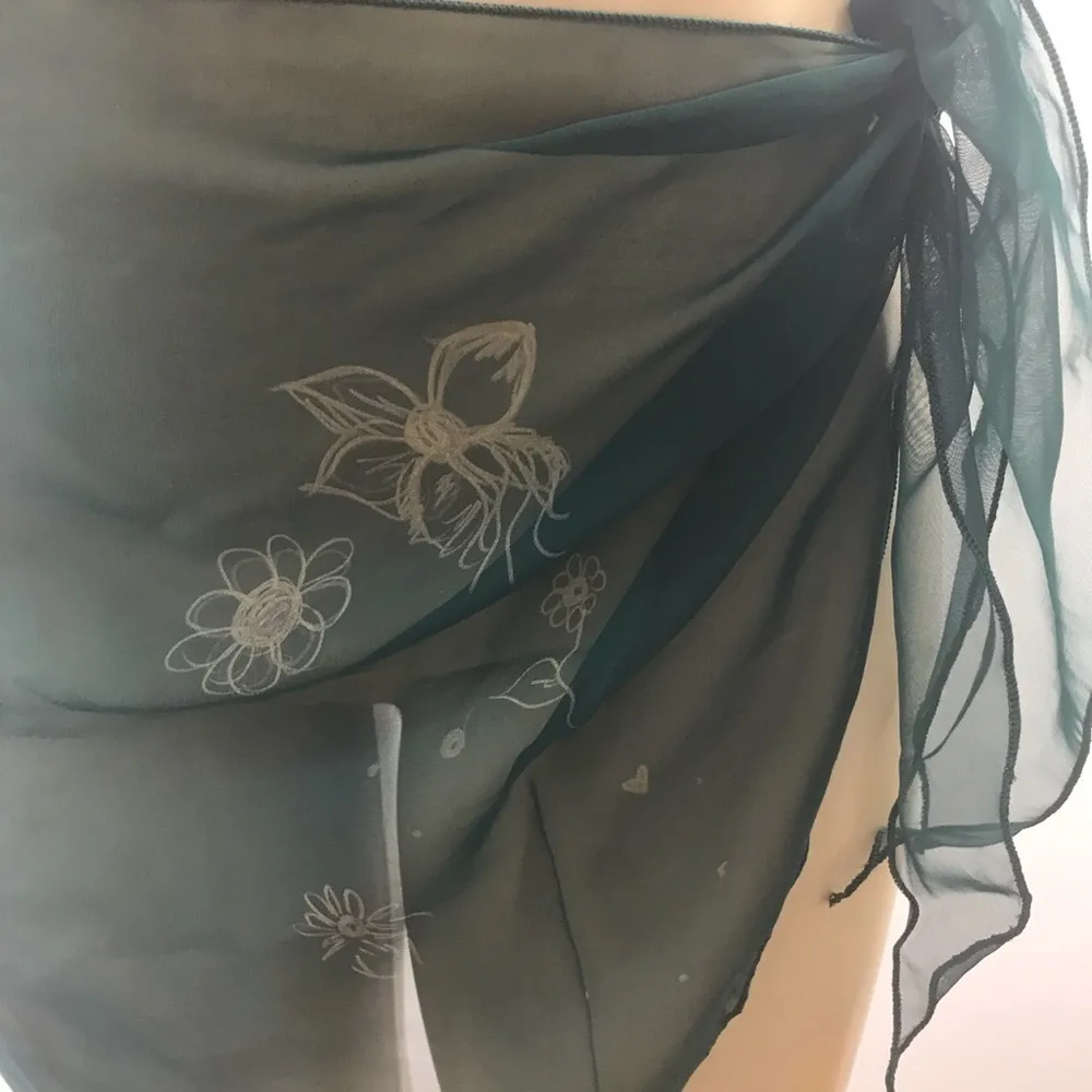 Zuliana Green Floral Hand Painted Sarong. Best Fits Size S/M. New - Image 2