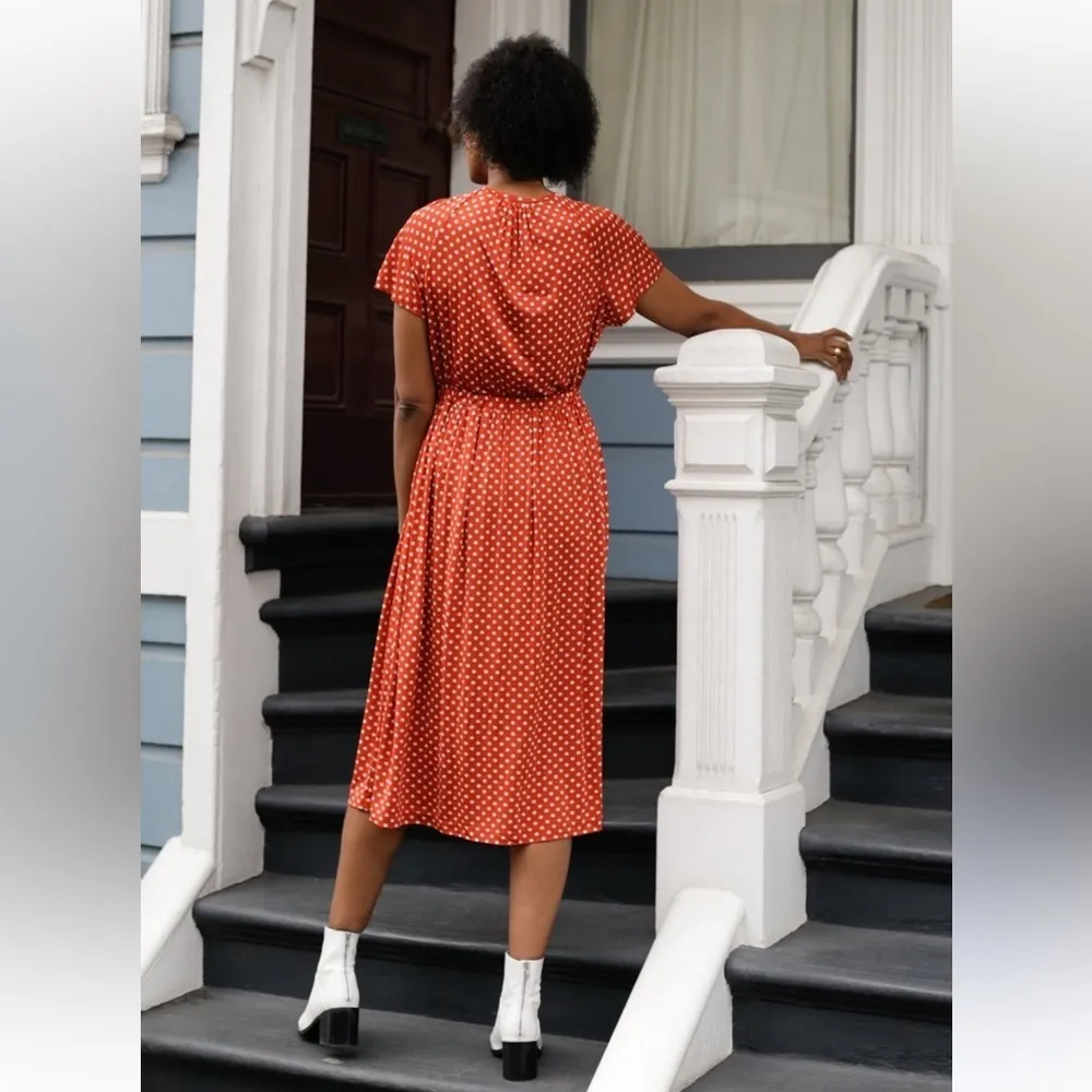 STINE GOYA Caitlin Dress Polka Dot Midi Size Medium Orange - Image 3