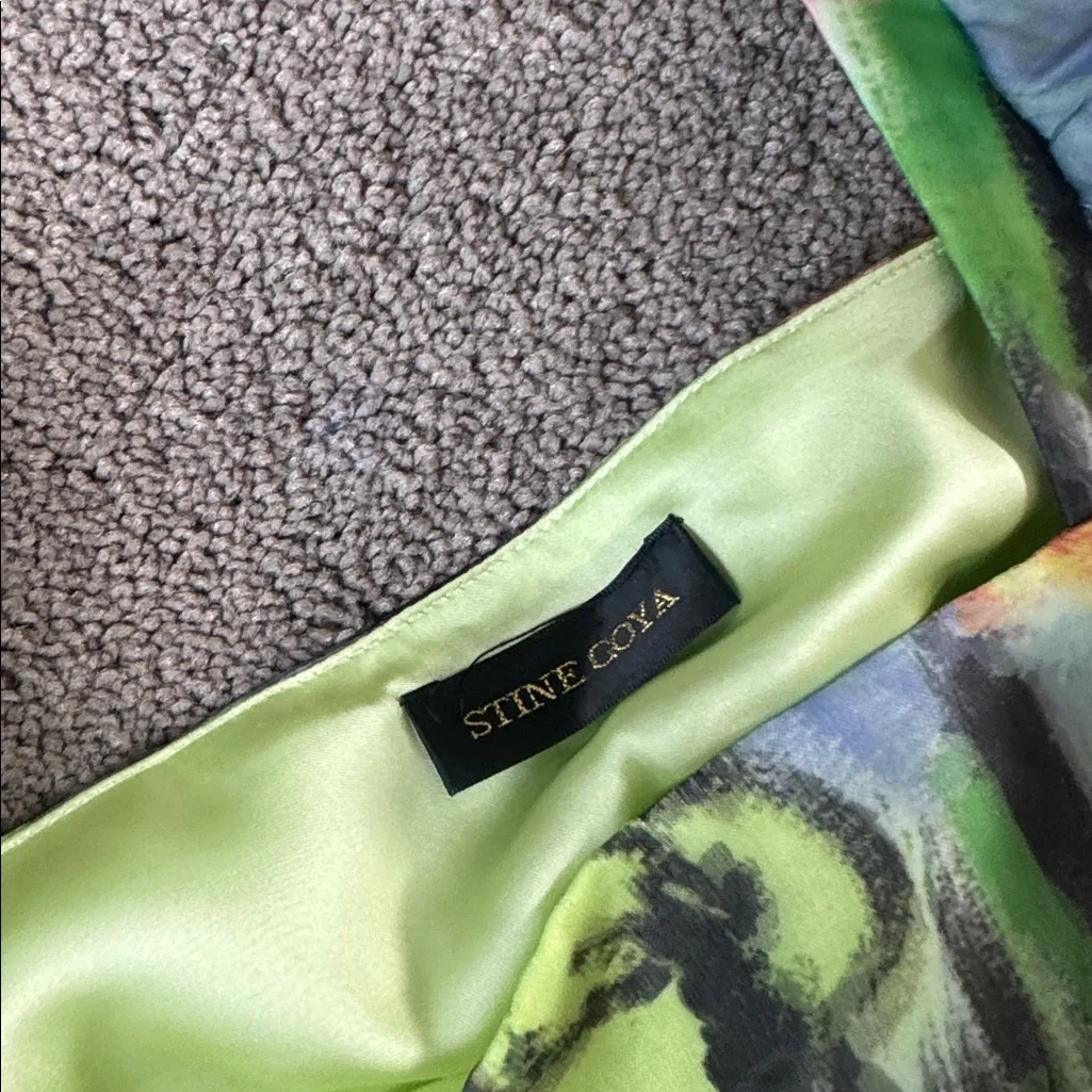 Stine Goya Annalisa Gathered Floral Organza Abstract Print Dress SIZE XL Green - Image 4