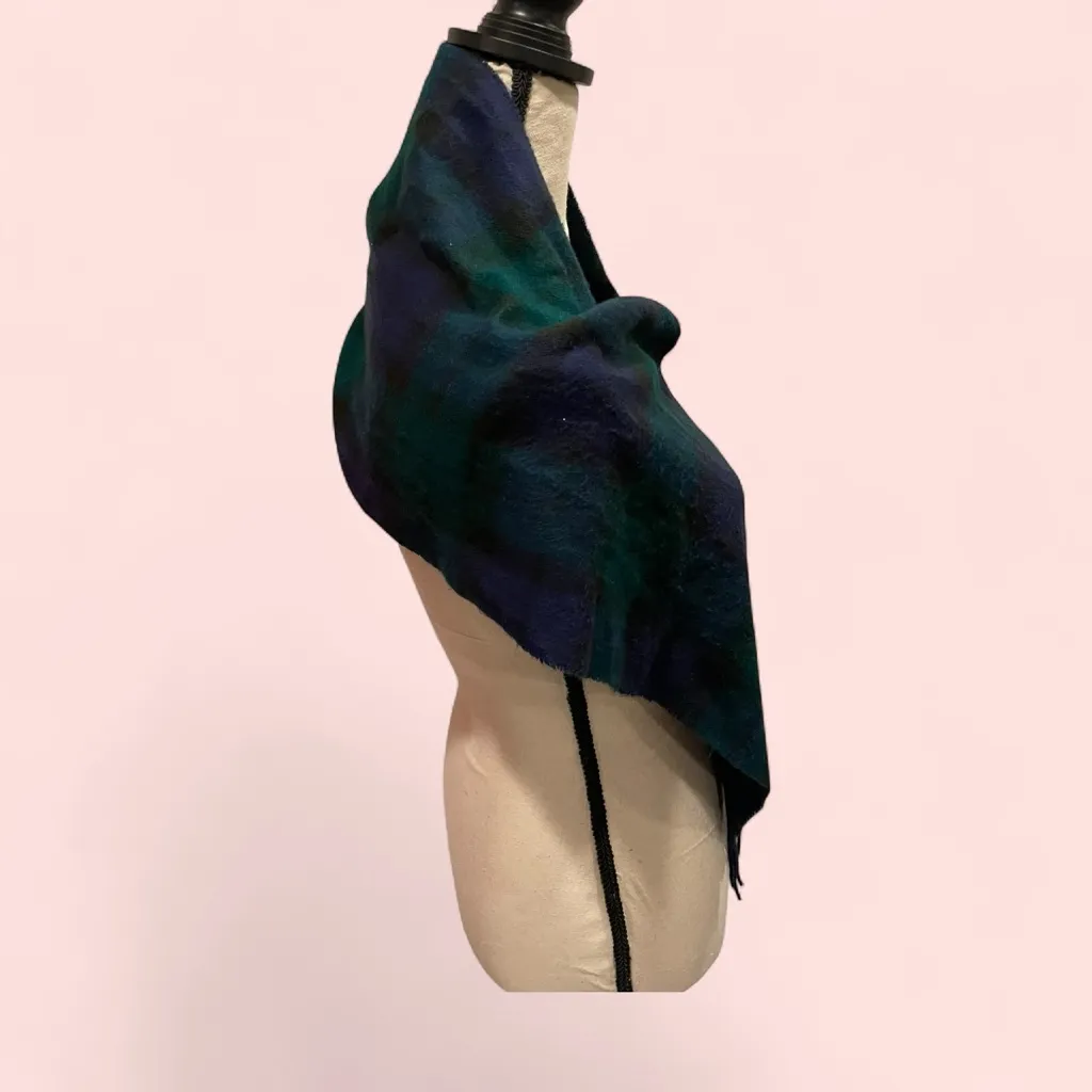 Cute soft fuzzy made in Italy American Eagle plaid scarf fringe navy hunter - Image 3