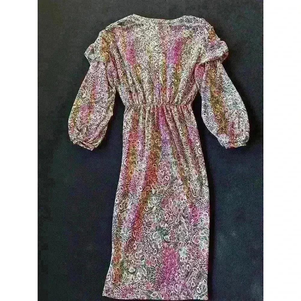 Zara Peacock Feather Puff Sleeve Dress Small Long Sleeve wedding guest dress - Image 3