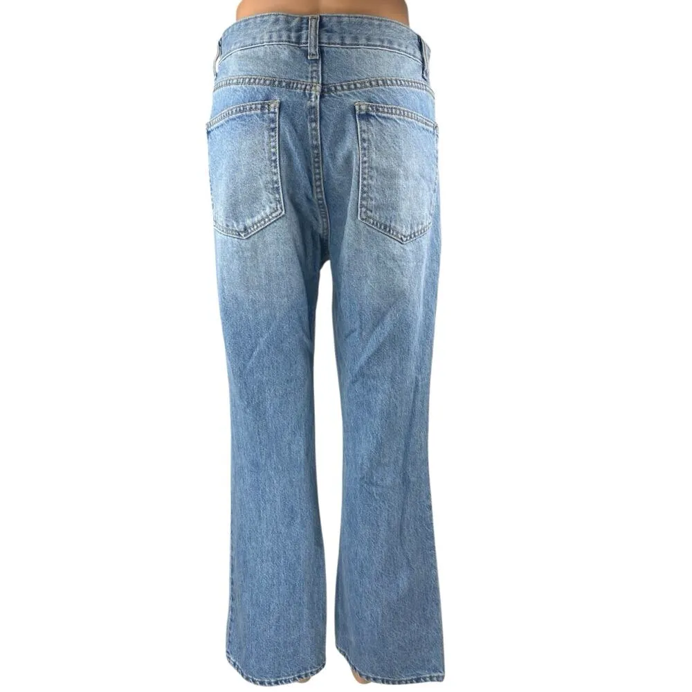 H&M Women's Blue High Rise Distressed Straight Bootcut Flare Denim Jeans Size 10 - Image 3