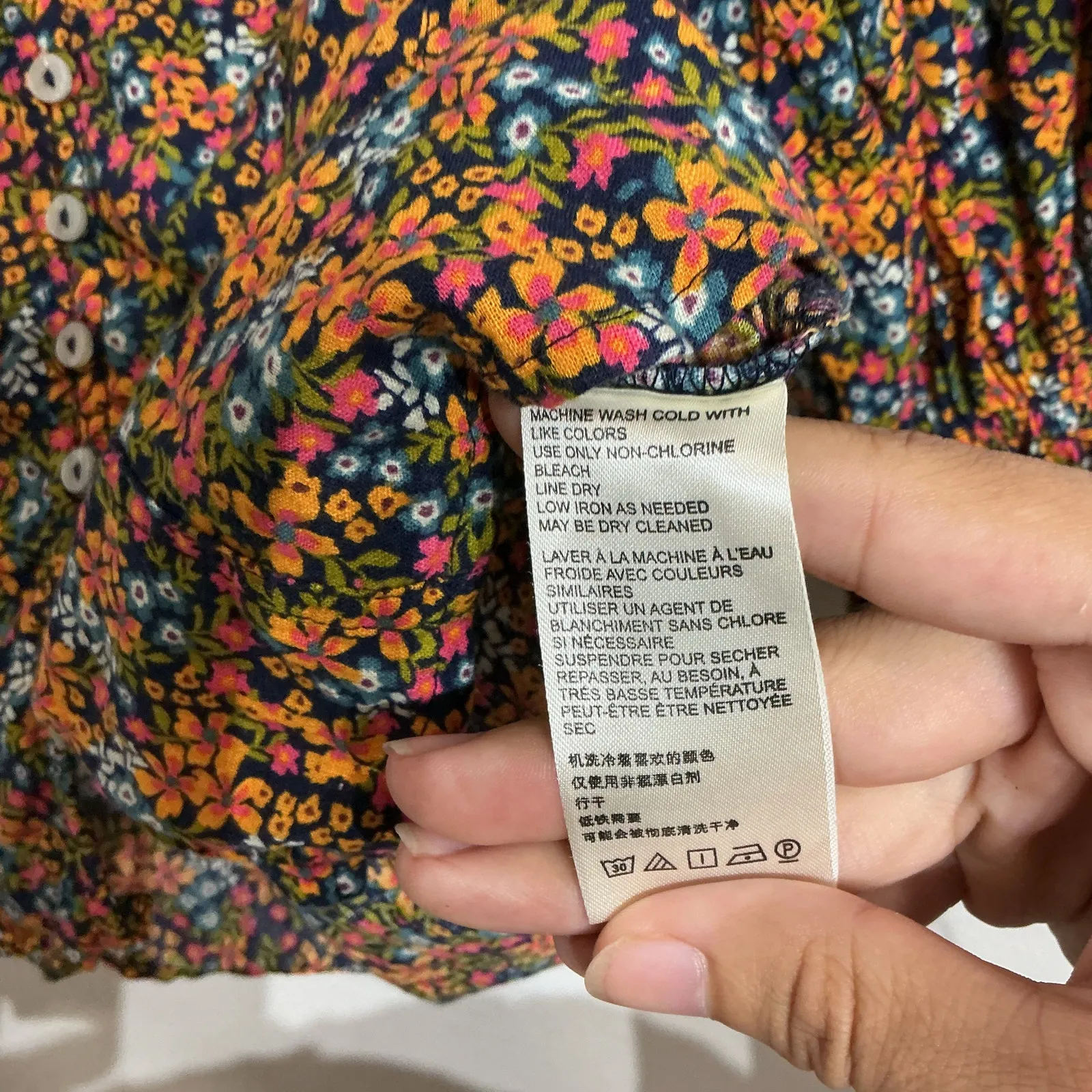 Free People Navy Combo I Found You Floral Print Blouse Sz XS - Image 6