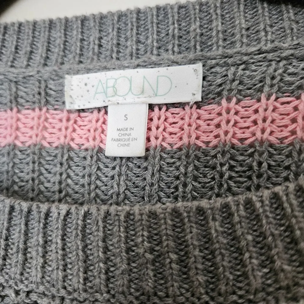Abound Sweater Crewneck Gray Striped Pink Yellow White Knit Casual - Image 9