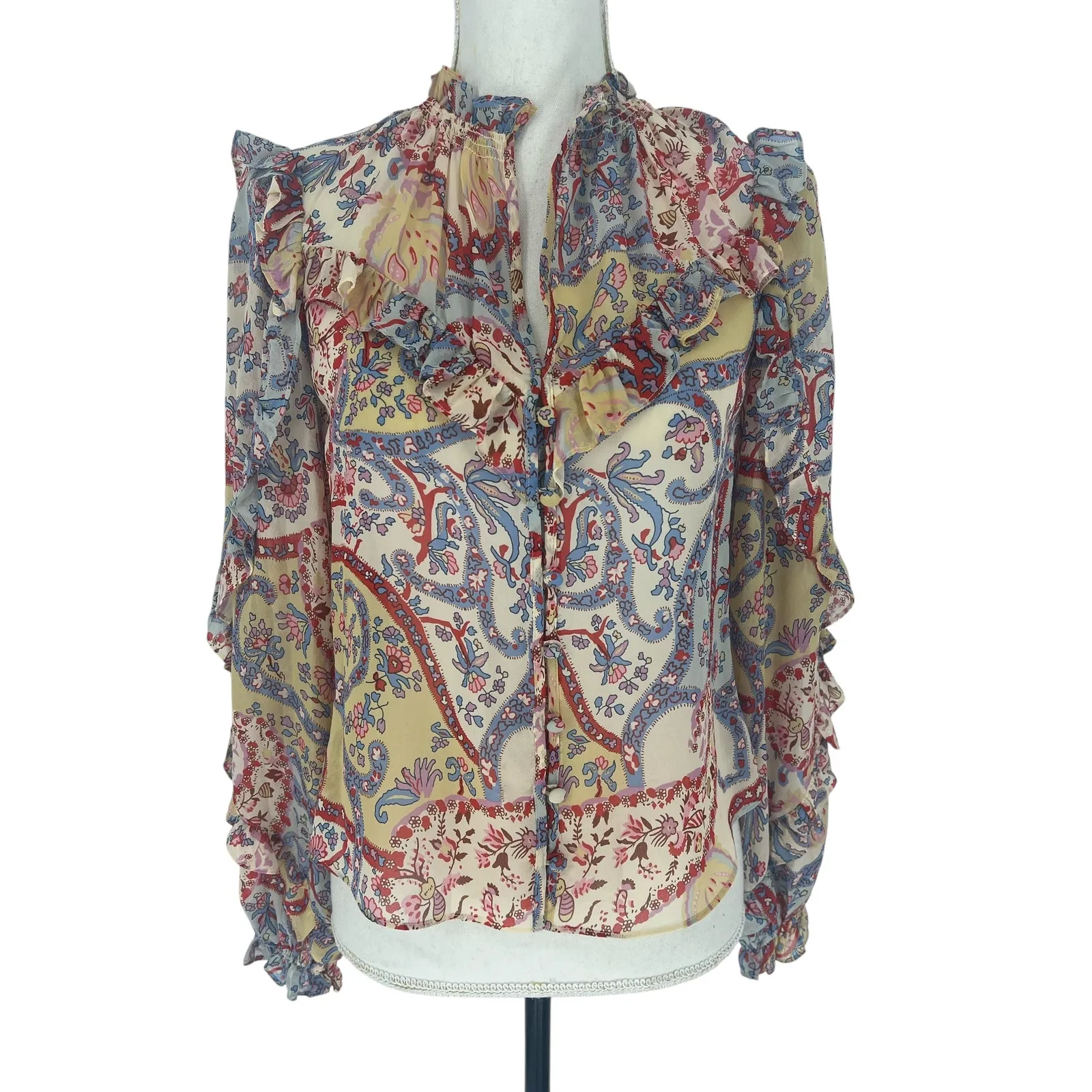 Veronica Beard Andri Paisley Georgette Blouse in Multicolor Paisley Print - Image 7