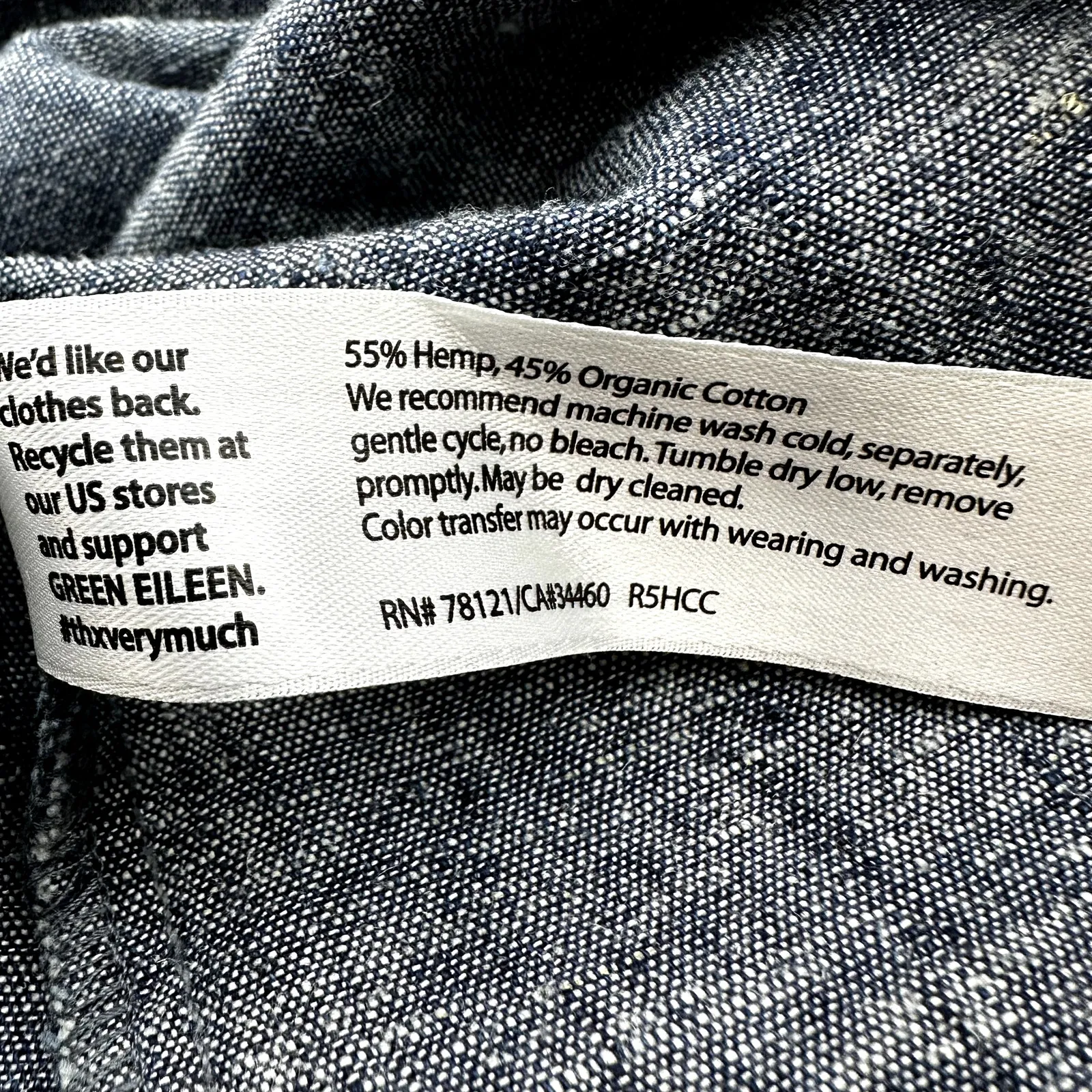 Eileen Fisher Hemp Shirt Dress Chambray Button Mandarin Collar Pocket Blue M - Image 4