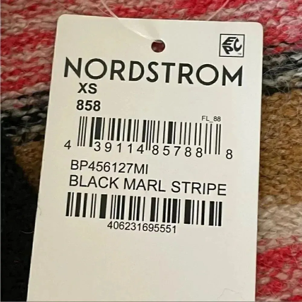 BP BLACK MARL STRIPE Button Down Red Black V-Neck Crop Cardigan Sweater XS - Image 9