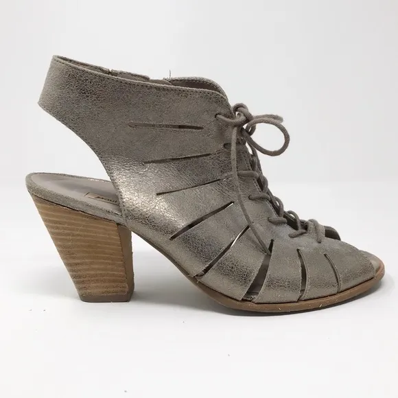 Paul Green Cosmo Leather Peep Toe Lace Up Sandal Bootie Heels shoes metallic 7.5 - Image 3