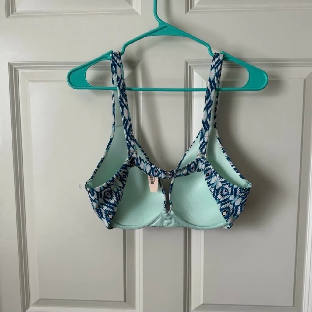Victoria's Secret NEW Blue Ikat Abstract Print Plunge Halter Bikini Top 38C - Image 2