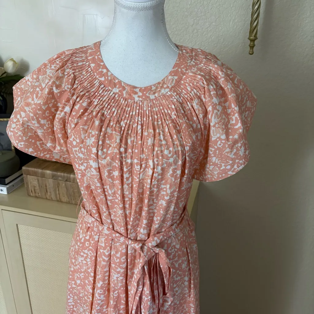 ULLA JOHNSON Peach Floral Cotton Coralie Wide Leg‎ Jumpsuit Size 6 Waist Tie - Image 3