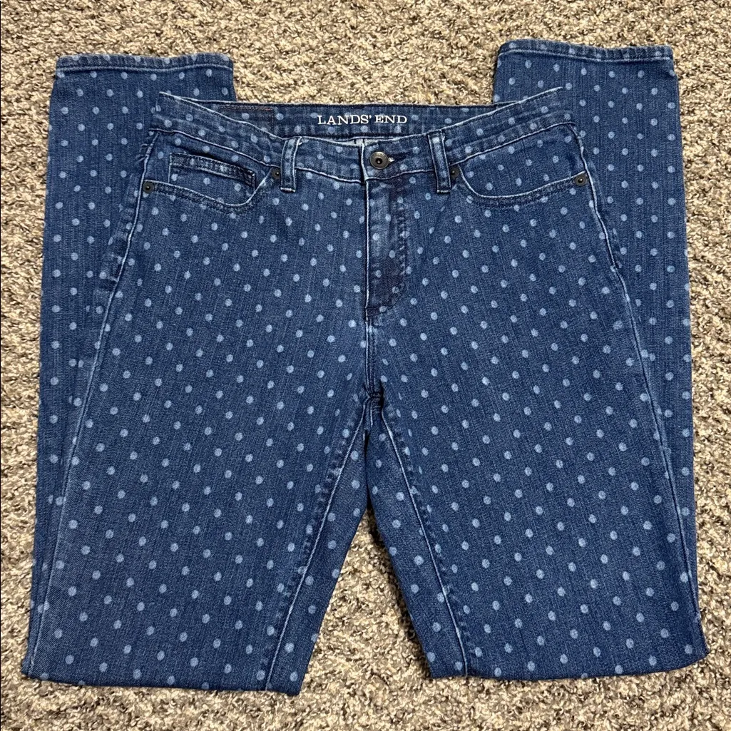 Lands' End Women's Denim Polka Dot Slim Jeans Blue Size 6 - Image 4