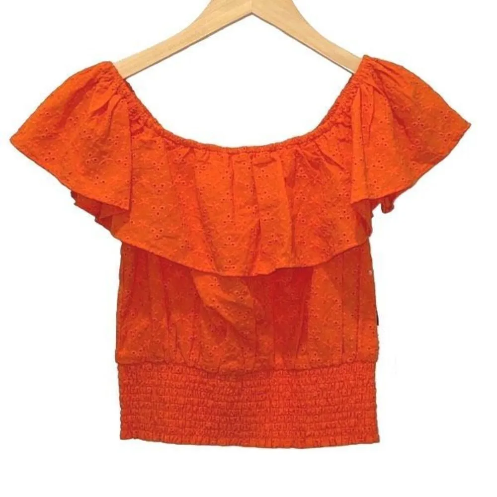 1. State Top Tigerlily Eyelet Ruffle Smocked Crop Orange Size XS‎ NWT - Image 4