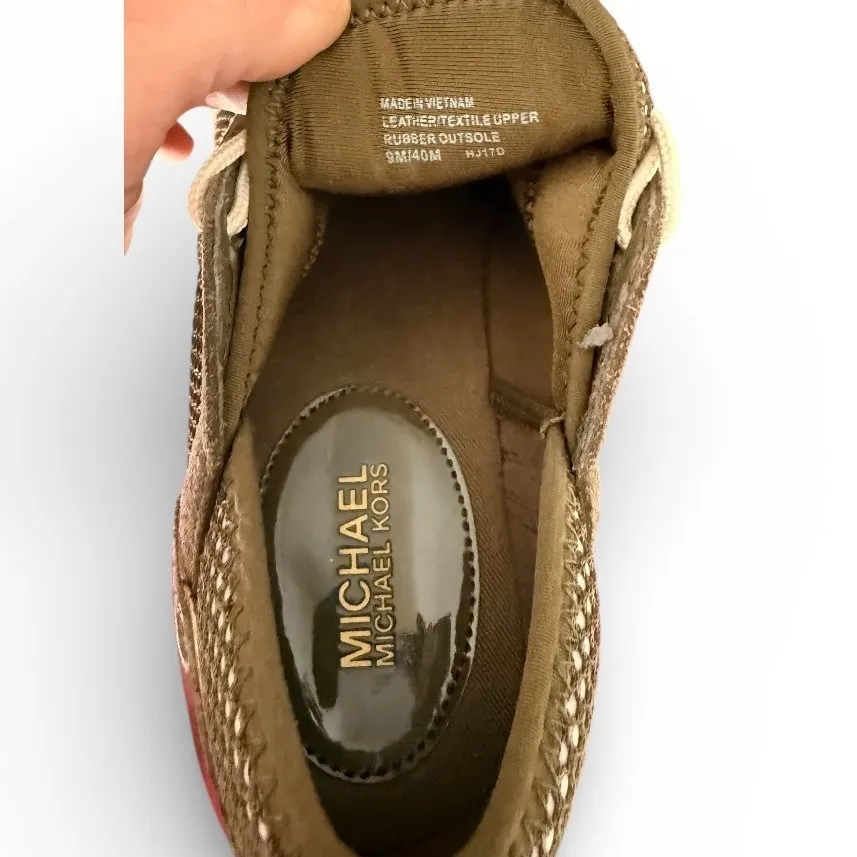 MICHAEL KORS Women Olive Green Gold Mesh Suede Wedge Sneakers Size 9M - Image 6