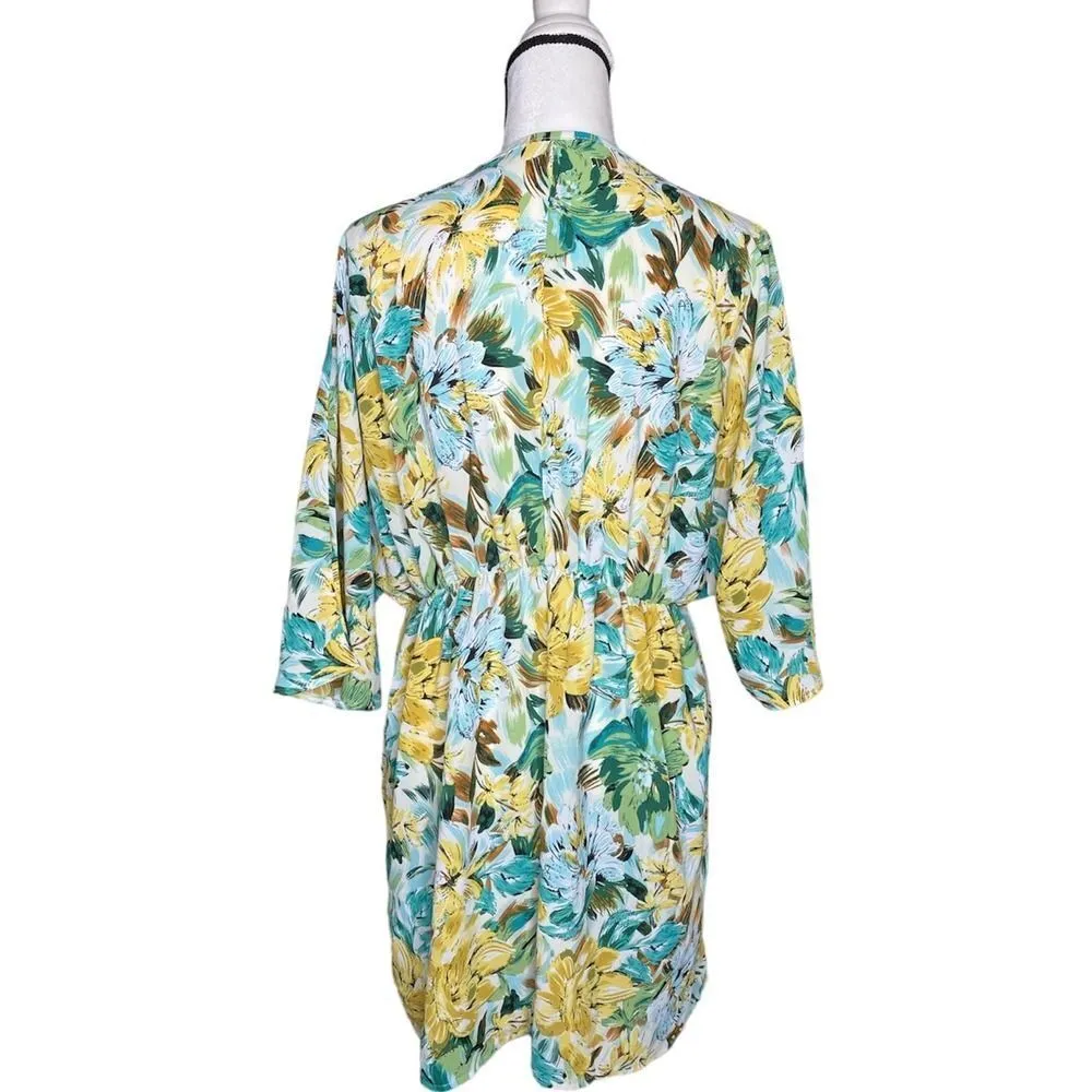 SHEIN Dolman Sleeve Floral Print Mini Swing Dress Large Spring Tropical Yellow - Image 11