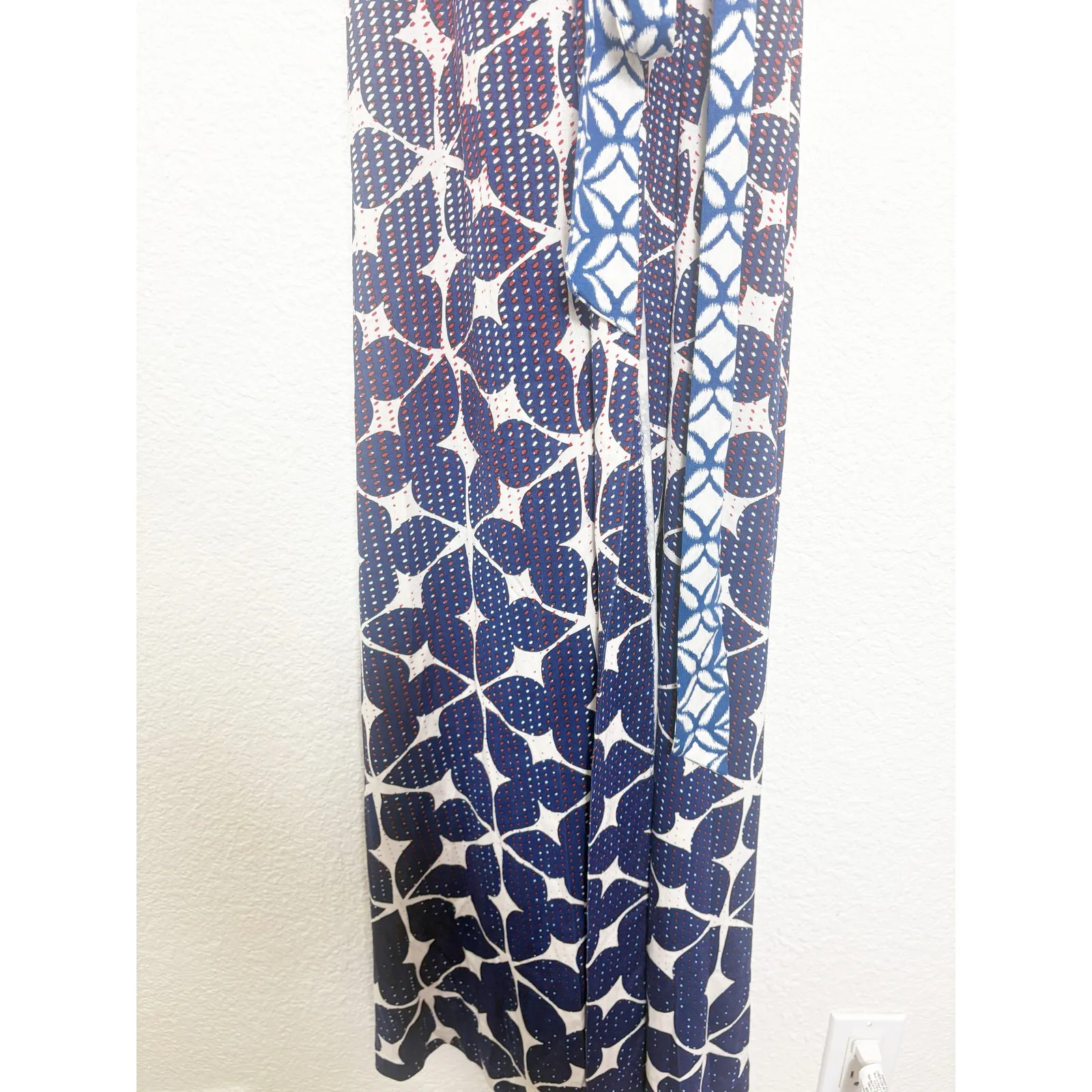 Diane Von Furstenberg Samson Silk Wrap Maxi Dress Size 12 Blue Red Print Resort - Image 10