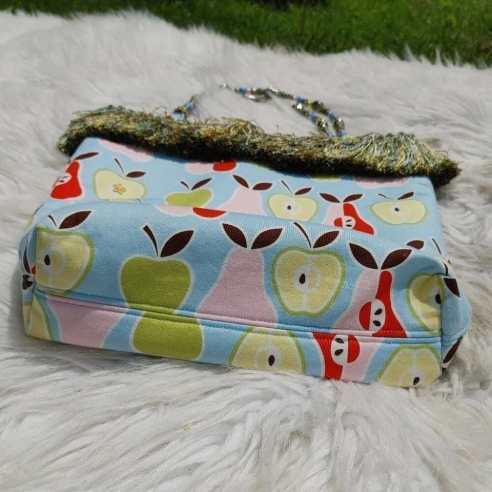 Beaded Pear Apple Blue Fringe Purse y2k Unique Chic Hand purse Closure Fruit - Image 8