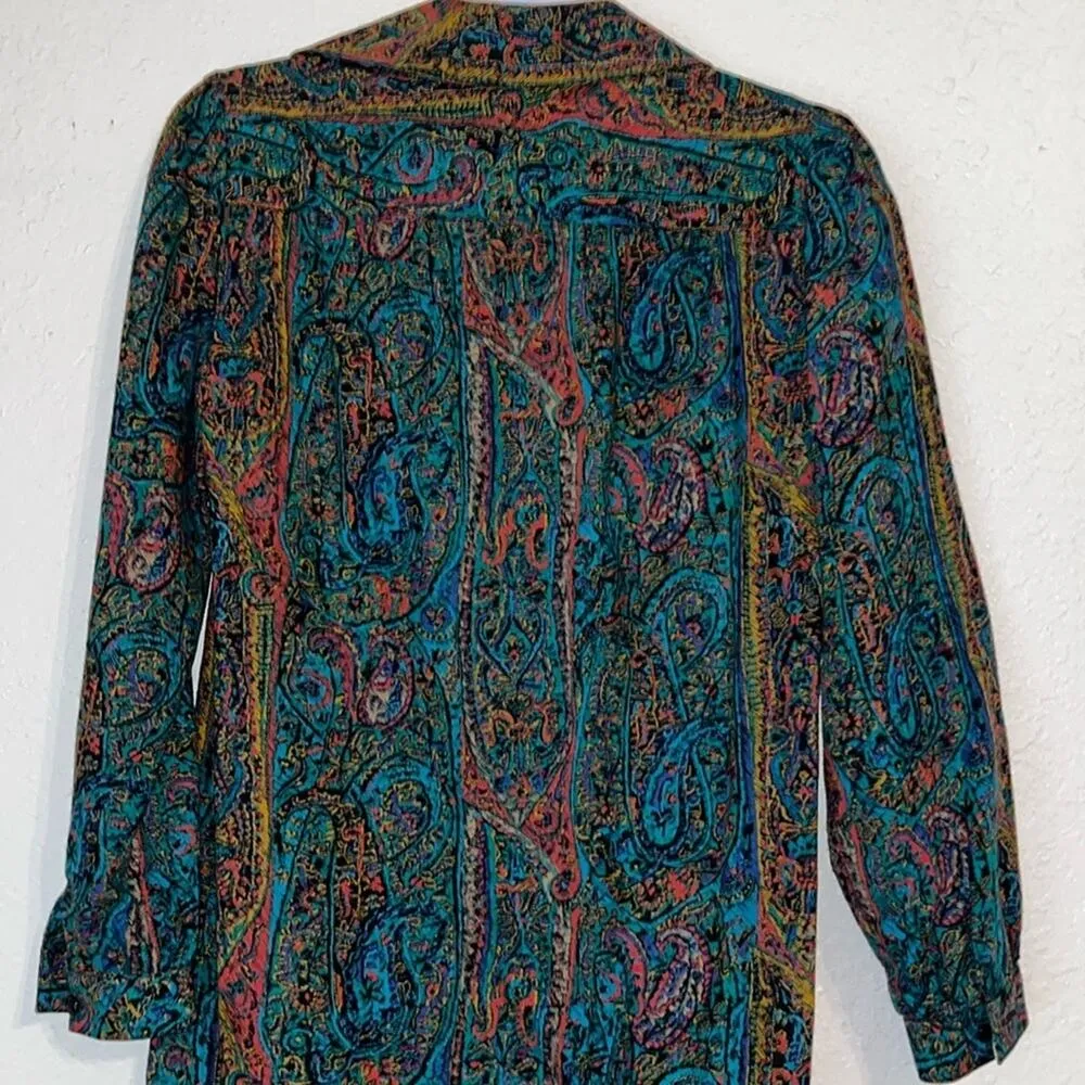Vintage 80s modest paisley shirt dress • paisley • multicolor • shirt dress - Image 5