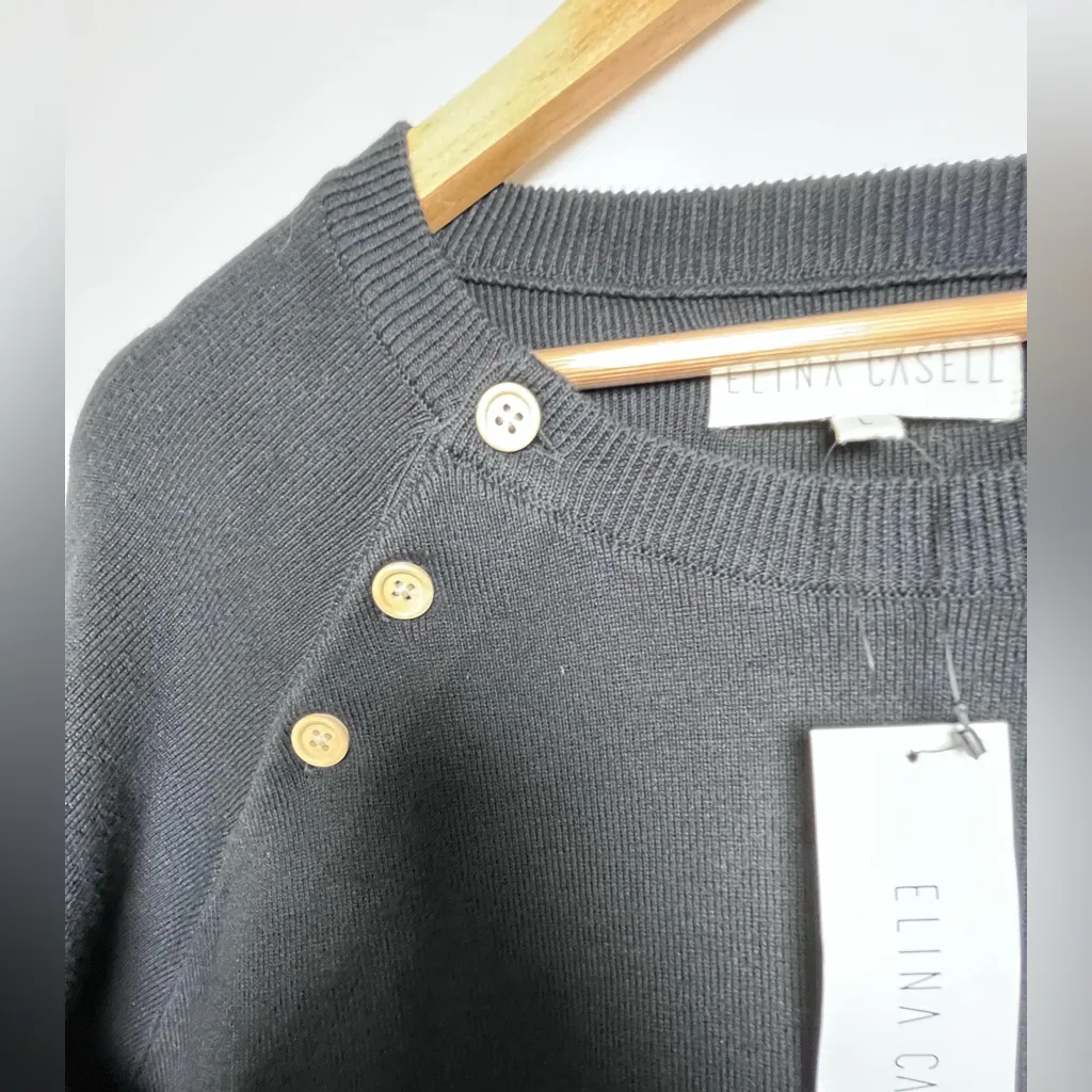 Elina Casell NEW Women’s Size Large Black Knit Cotton pullover Sweater 3 - Image 3