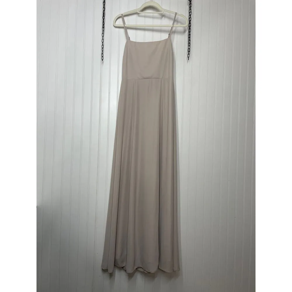 Show Me Your MuMu Lauren Tie Maxi Dress Soft Beige Chiffon Bridesmaid Size M - Image 3