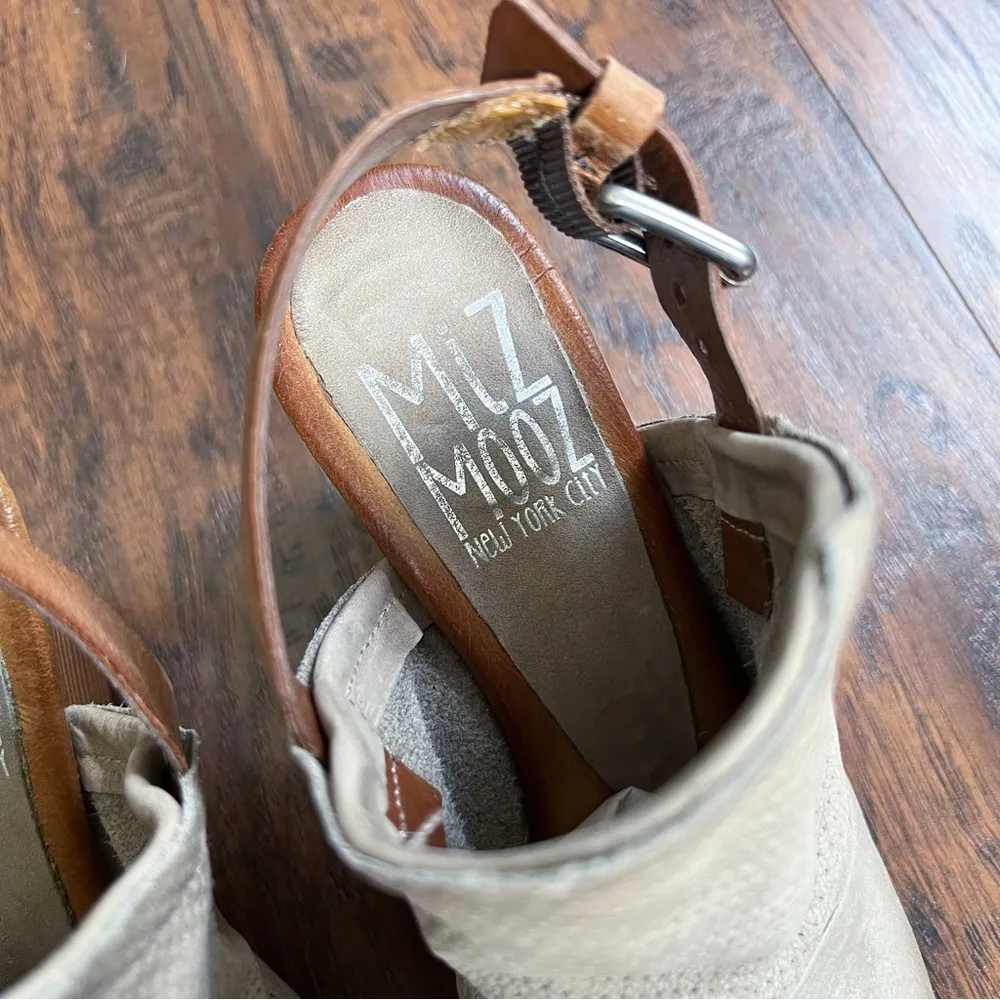 Miz Mooz • Kona wedge sandals Pebble taupe leather open toe slingback perforated - Image 7