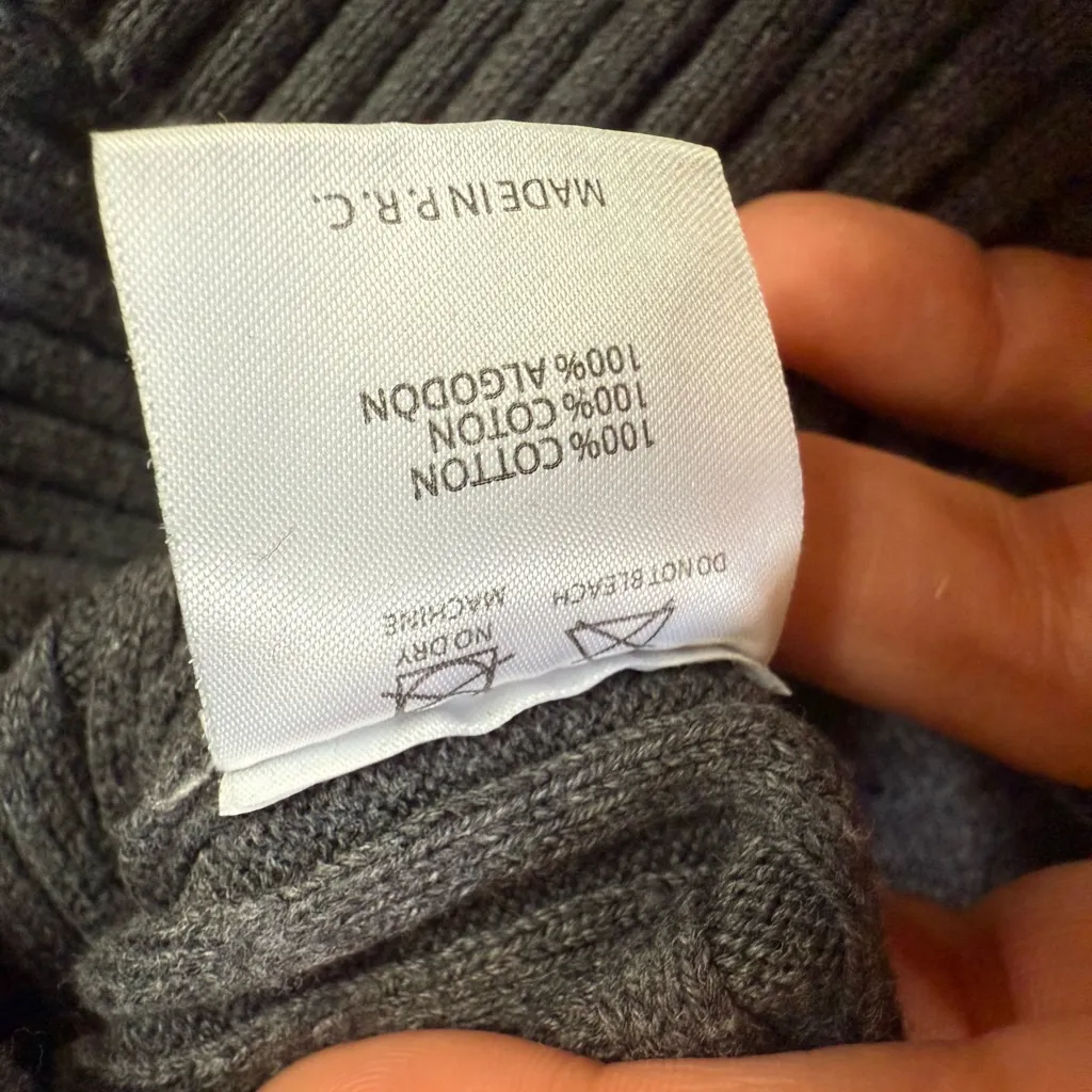 BRANDY MELVILLE Bridget Heather Grey Ribbed Collared Crop Cardigan - Image 6