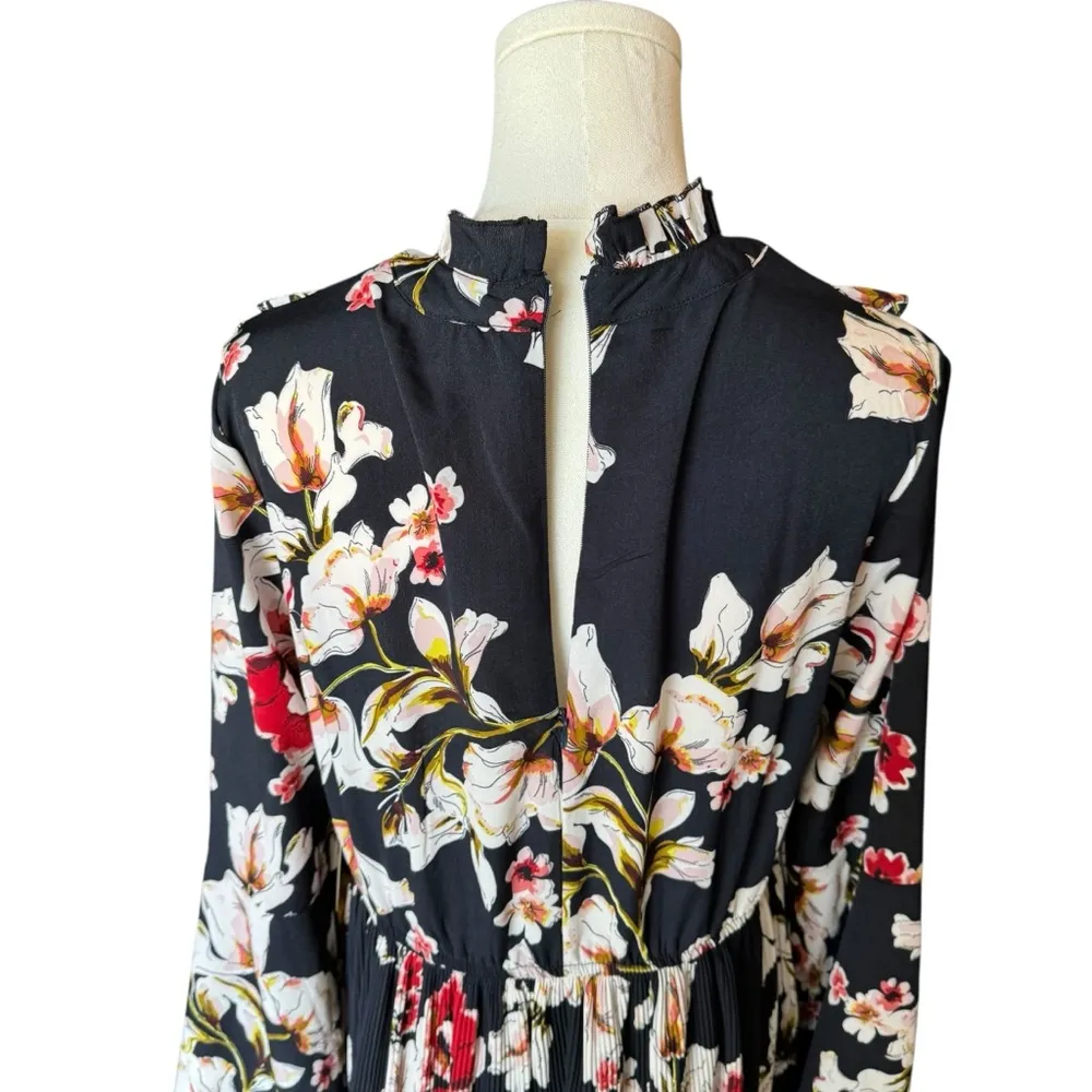 Lulus - NWT Garden Glory Midnight Blue Floral Print Pleated Midi Dress Sz L - Image 7