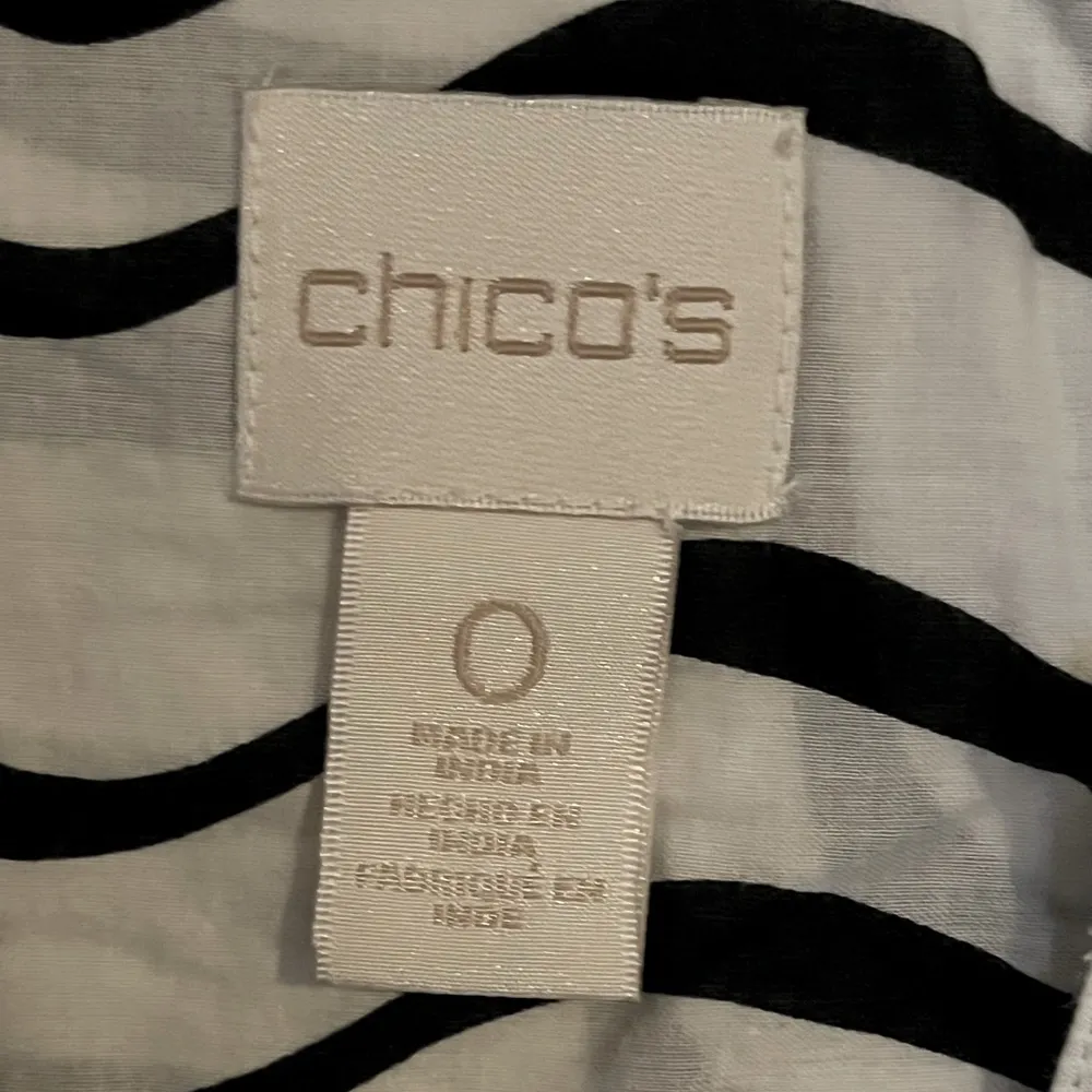 Chico’s Black & White Blouse, Embroidered Detail, 3/4 inch Sleeves, Small - Image 3